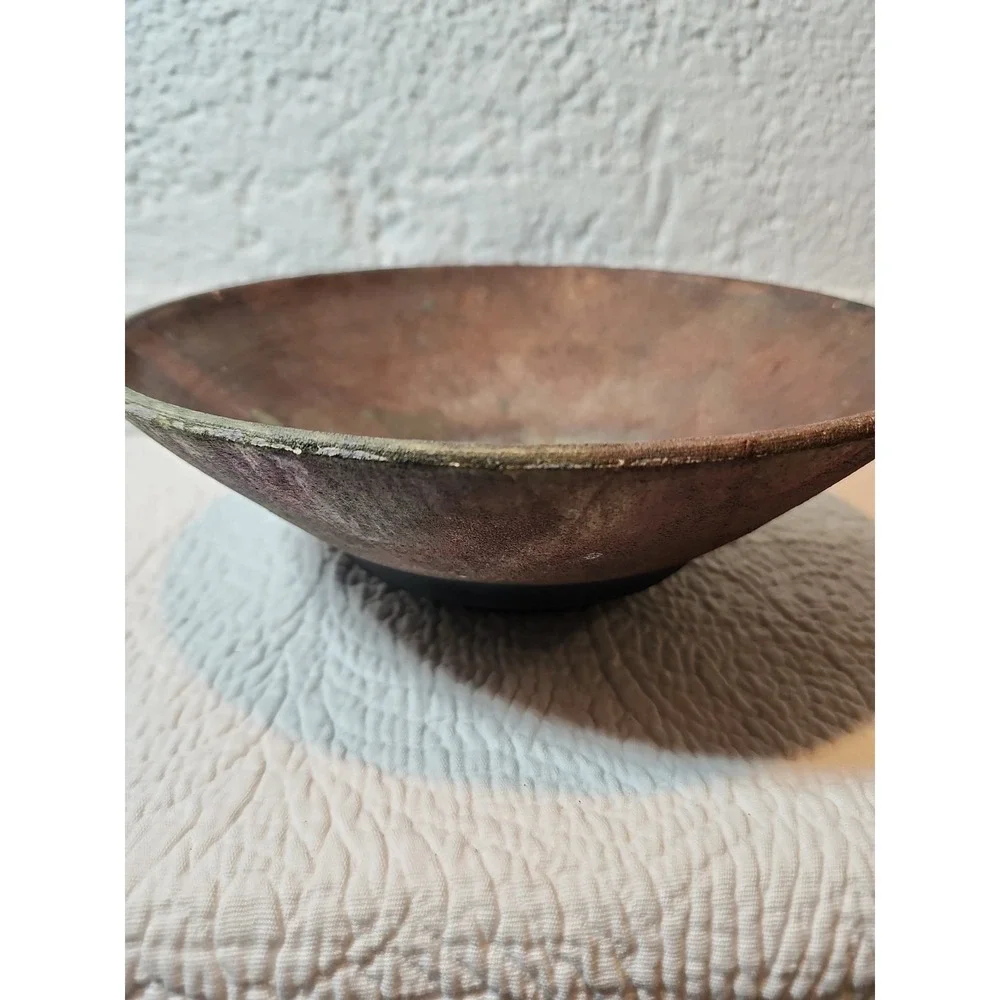 Large Raku Fired Centerpiece Bowl. Copper and Green Hues. Makers Mark. 9